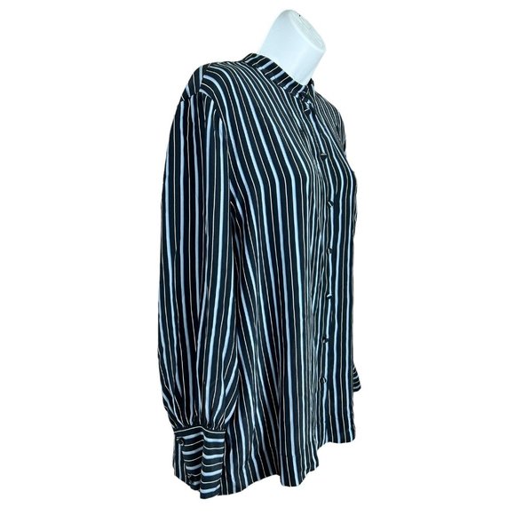 CO Striped Silk Crepe De Chine Shirt Sz XL Blue Button Front Band Collar Blouse - Picture 8 of 12